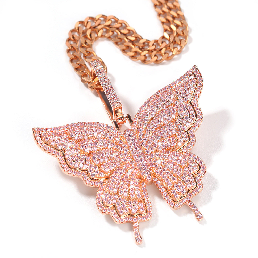 Jewelry Butterfly Pendant Necklace Hip Hop Zircon Butterfly Animal St. Valentine's