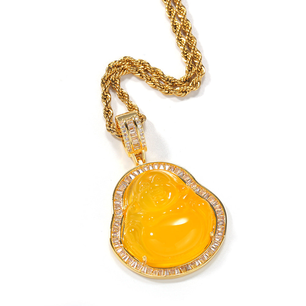 Jewelry Hip Hop Necklace Chalcedony Maitreya Buddha Zircon Pendant Far East Jesus Pieces Royalty