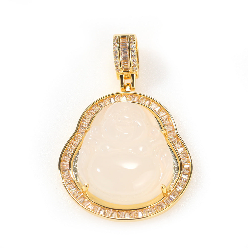 Jewelry Hip Hop Necklace Chalcedony Maitreya Buddha Zircon Pendant Far East Jesus Pieces Royalty