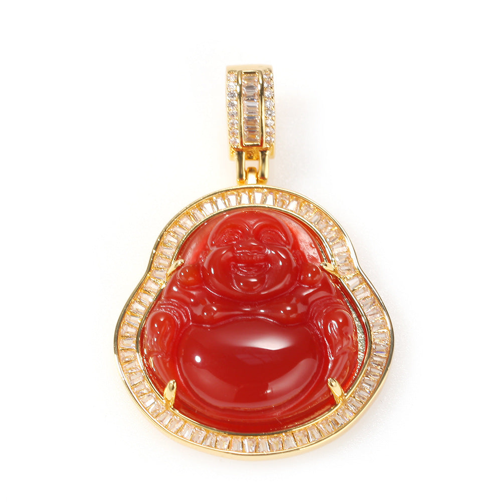 Jewelry Hip Hop Necklace Chalcedony Maitreya Buddha Zircon Pendant Far East Jesus Pieces Royalty