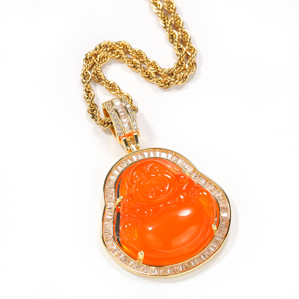 Jewelry Hip Hop Necklace Chalcedony Maitreya Buddha Zircon Pendant Far East Jesus Pieces Royalty