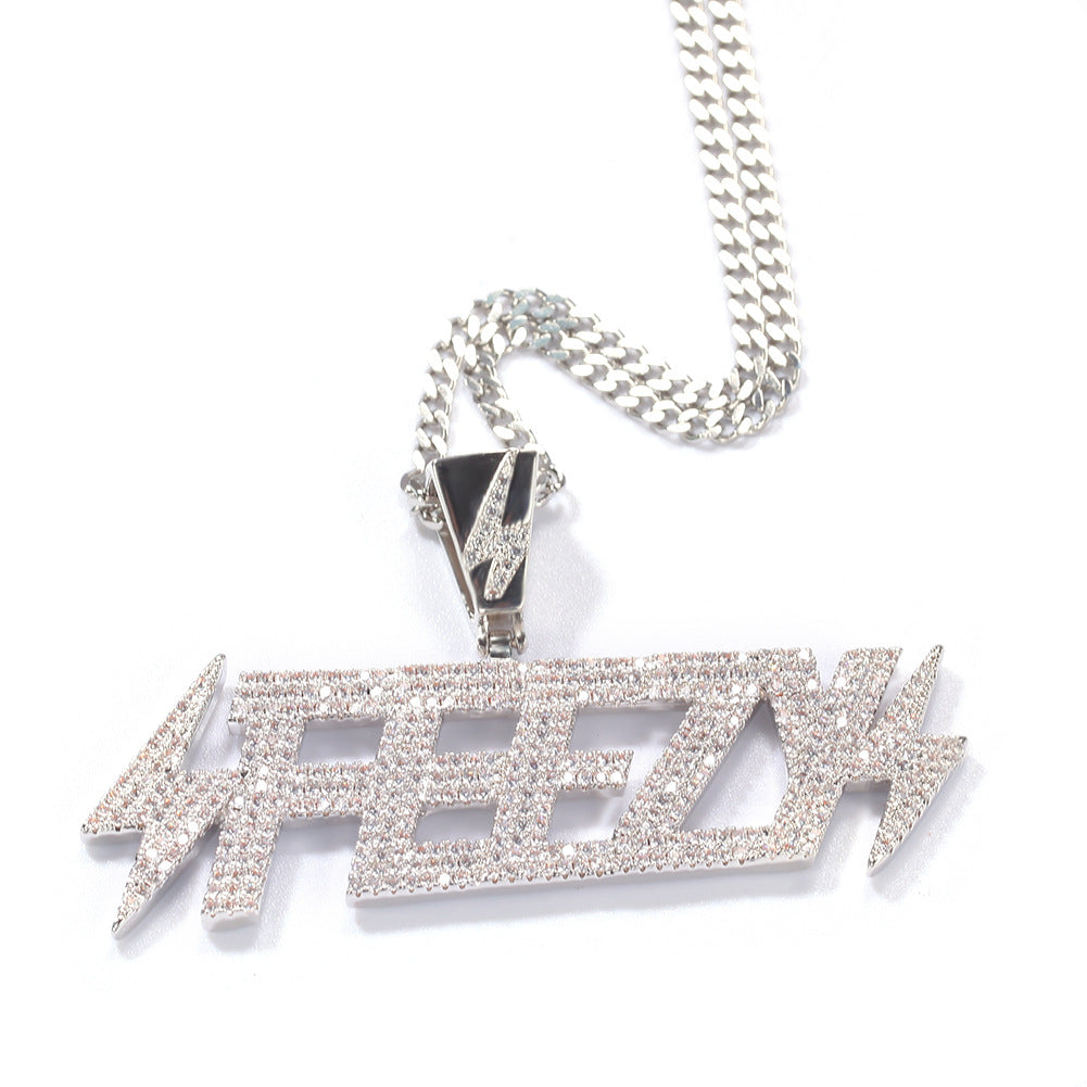 Jewelry Zircon Copper Lightning FEEZY Letter Pendant Necklace lightning Alphabet Pieces Spectrum