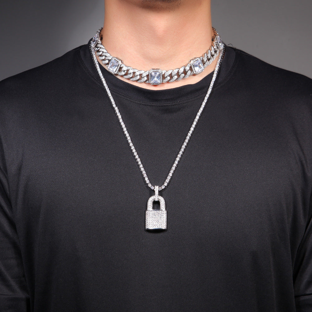 Jewelry Zircon Lock Pendant Necklace Clavicle Chain Spectrum Jesus Pieces