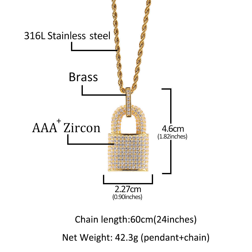 Jewelry Zircon Lock Pendant Necklace Clavicle Chain Spectrum Jesus Pieces