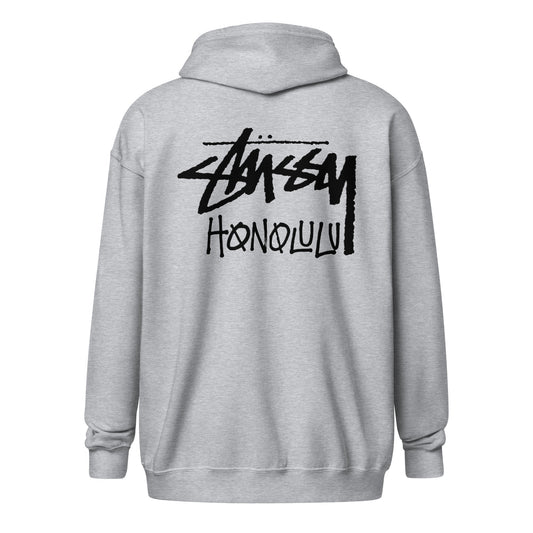 “Stussy Honolulu Fleece Zip-Up Hoodie in Grey –